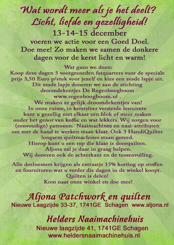 Helders Naaimachinehuis en Aljona Patchwork en Quilten in actie voor het goede doel