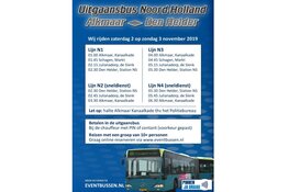 Aankomend weekend in de nacht van 2 op 3 november zal Uitgaansbus Kop Noord-Holland rijden
