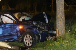 Auto ramt eerst geparkeerde auto en daarna boom, twee gewonden