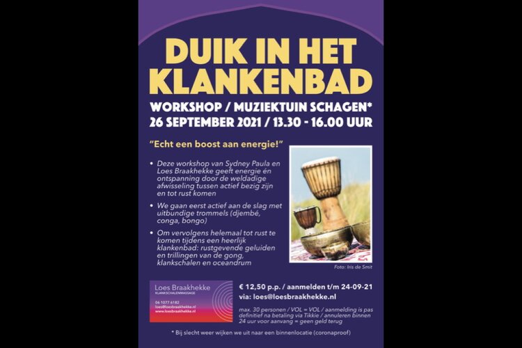 Workshop "Duik in het Klankenbad" in de muziektuin Schagen