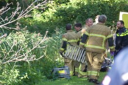 Vrouw op fiets te water in Schagen