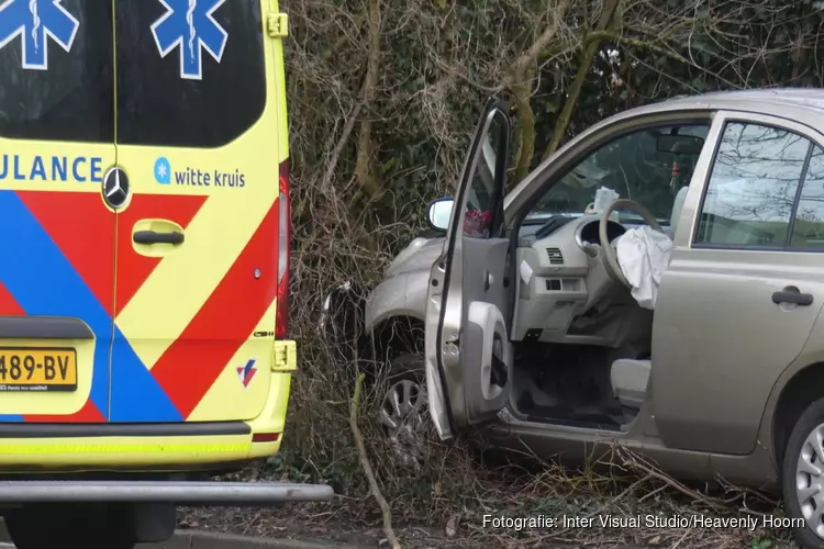 Automobilist ramt boom en eindigt in de berm in Schagen
