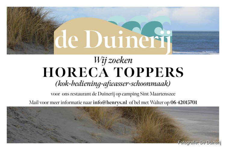 Horeca toppers gezocht voor 'de Duinerij' in Sint Maartenszee