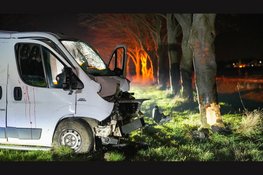 Bestelbus zwaar beschadigd na botsing tegen boom, bestuurder gevlogen