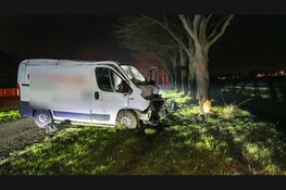 Bestelbus zwaar beschadigd na botsing tegen boom, bestuurder gevlogen