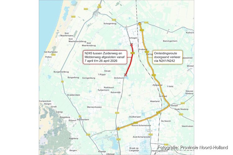 Afsluiting N245 bij Schagen van 7 - 26 april