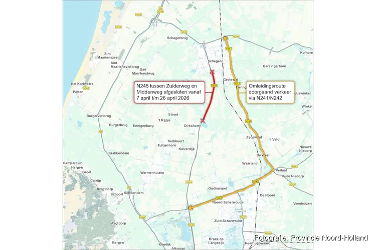 Afsluiting N245 bij Schagen van 7 - 26 april